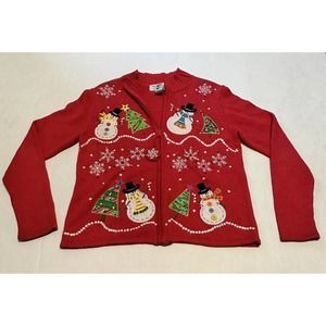 Snowman Sweater Embroidered Ugly Christmas Sweater by Tiara International Medium